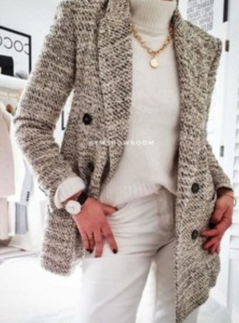 Zara Tweed Double Breasted Blazer Jacket XS Oversized Neutral‎ Preppy Academia